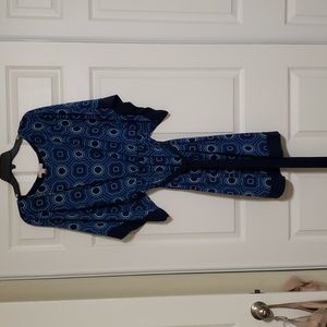 Fun pattern blue belted dress. 1X